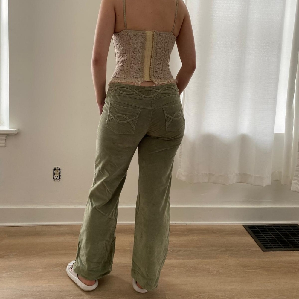 Anthropologie Olive Green Boot-Cut Corduroy Pants Boho Cottagecore Hippie Indie